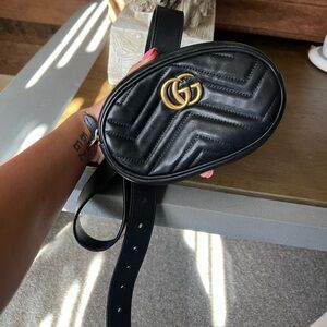 Gucci Mormont Black Leather Matelasse Belt Bag